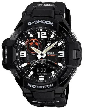 Casio G-Shock Mens G-Aviation Neon Illuminator - Twin Sensor - Black Resin Band