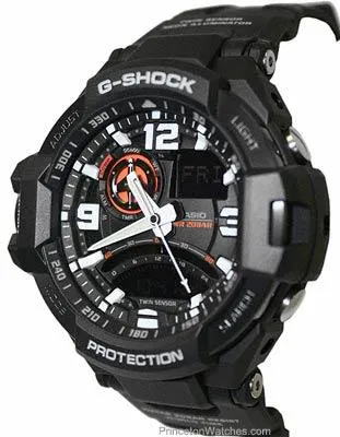 Casio G-Shock Mens G-Aviation Neon Illuminator - Twin Sensor - Black Resin Band