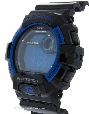 Casio Mens G-Shock Black and Blue - Super Illuminator - 200M WR - Flash Alert