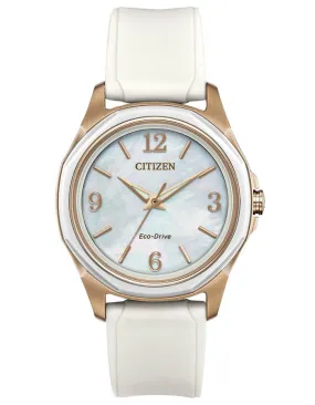 Citizen DRIVE AR Womens Watch - Gold-Tone - Mother of Pearl Dial -White Silicone