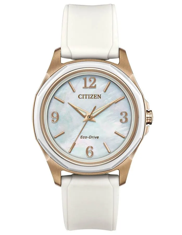 Citizen DRIVE AR Womens Watch - Gold-Tone - Mother of Pearl Dial -White Silicone