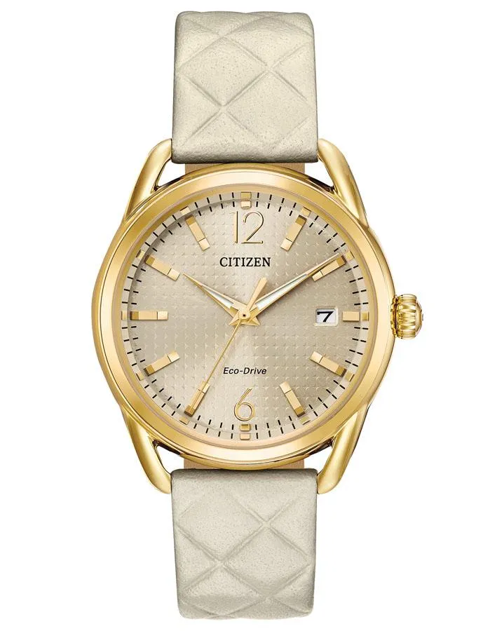 Citizen DRIVE LTR Womens - Gold-Tone - Champagne Dial - Quilted Leather Strap