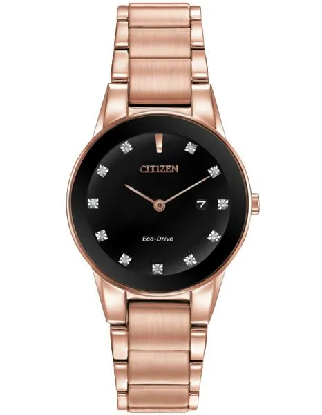 Citizen Eco-Drive Axiom Ladies Diamond Watch - Rose Gold-Tone & Black