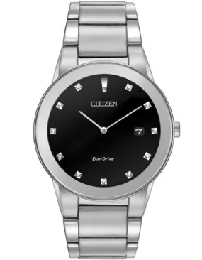 Citizen Eco-Drive Axiom Mens Diamond Watch - Black Dial - Steel Case & Bracelet