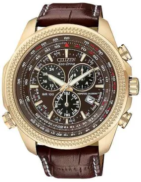 Citizen Eco-Drive Mens Perpetual Calendar Chrono - Rose Gold-Tone - Leather