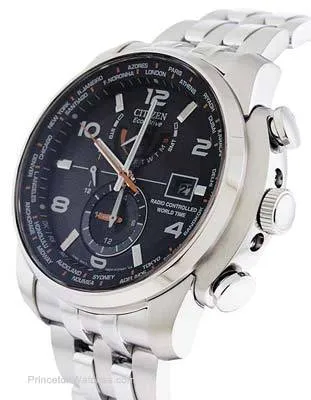 Citizen Eco-Drive Mens World Time AT - Black Dial - Steel Case & Bracelet - Date