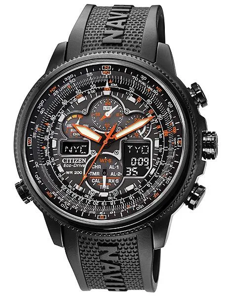 Citizen Eco-Drive Navihawk AT Mens Chrono - Black Dial&#44; Case & Rubber Strap