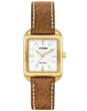 Citizen Eco-Drive Womens Chandler - Gold-Tone - Brown Leather - White Dial