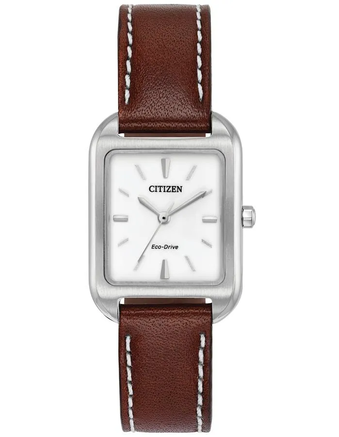 Citizen Eco-Drive Womens Chandler - Stainless Steel - Brown Strap - White Dial