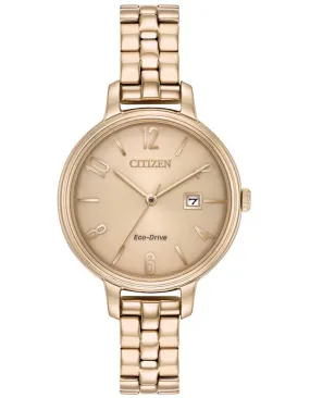 Citizen Eco-Drive Womens Chandler Watch - Rose Gold-Tone - Bracelet - Date