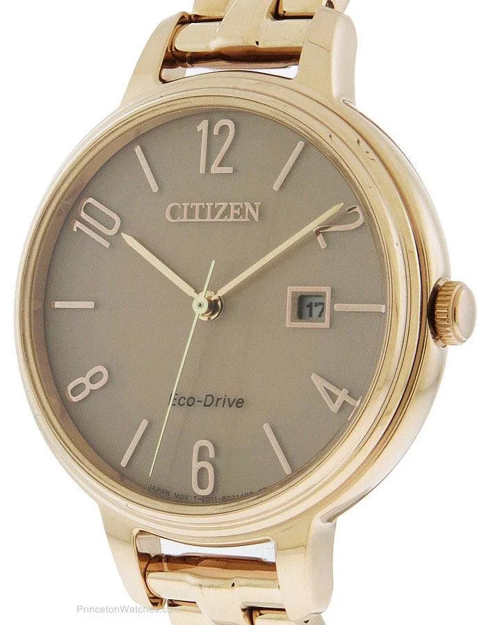 Citizen Eco-Drive Womens Chandler Watch - Rose Gold-Tone - Bracelet - Date