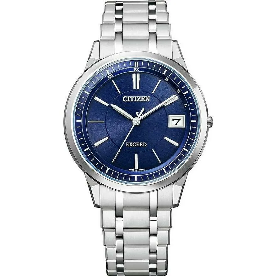 CITIZEN EXCEED ECO-DRIVE RADIO CONTROLLED ELEGANT THIN MODEL SILVER & BLUE MEN WATCH AS7150-51L