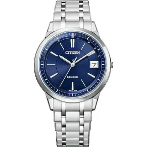 CITIZEN EXCEED ECO-DRIVE RADIO CONTROLLED ELEGANT THIN MODEL SILVER & BLUE MEN WATCH AS7150-51L