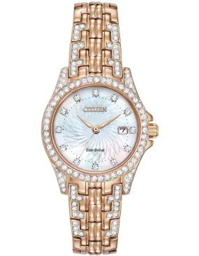 Citizen Ladies Crystal Silhouette Watch - Rose Gold-Tone - Mother of Pearl Dial