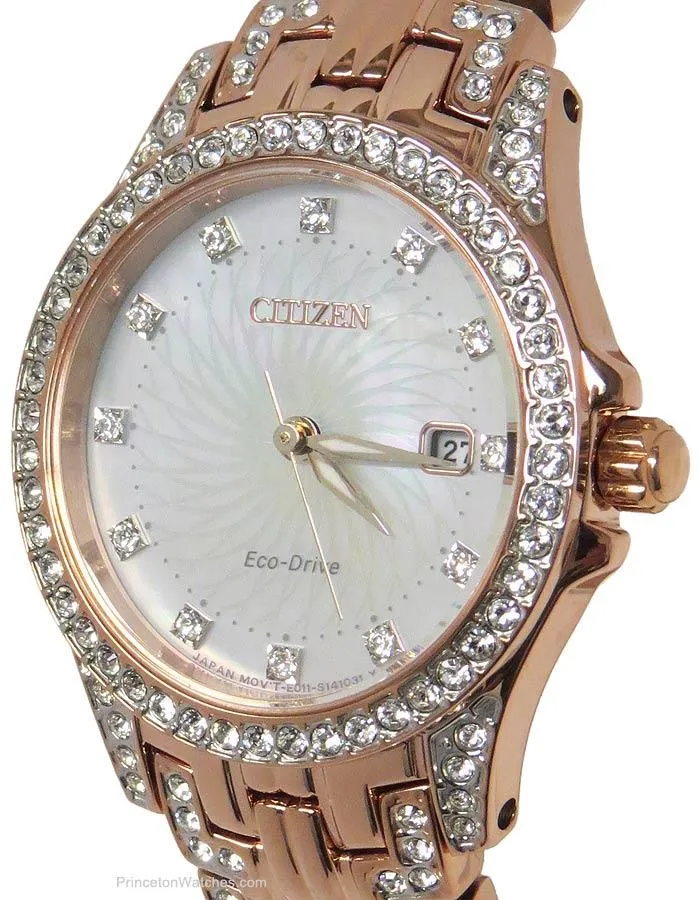 Citizen Ladies Crystal Silhouette Watch - Rose Gold-Tone - Mother of Pearl Dial