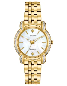 Citizen Ladies Eco-Drive Jolie Watch - Gold-Tone - Diamond Accents - MOP Dial