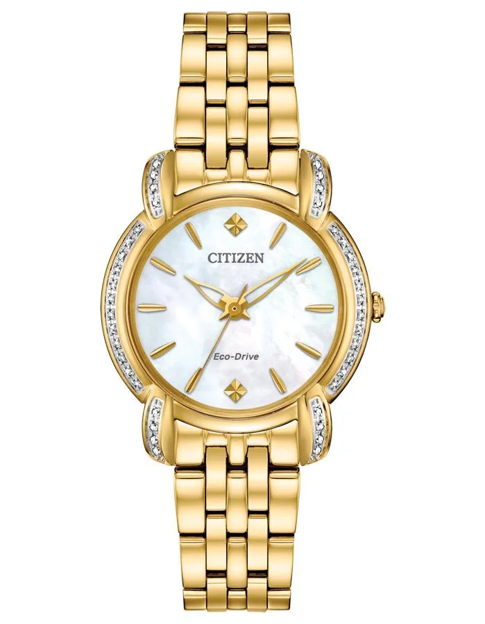 Citizen Ladies Eco-Drive Jolie Watch - Gold-Tone - Diamond Accents - MOP Dial