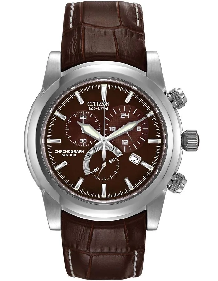 Citizen Mens Eco-Drive Chandler Chronograph - Brown Leather & Dial - Stainless