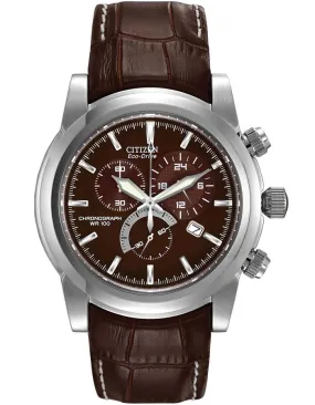 Citizen Mens Eco-Drive Chandler Chronograph - Brown Leather & Dial - Stainless