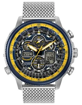 Citizen Mens Navihawk Eco-Drive Chronograph - Bracelet - Blue & Yellow Dial