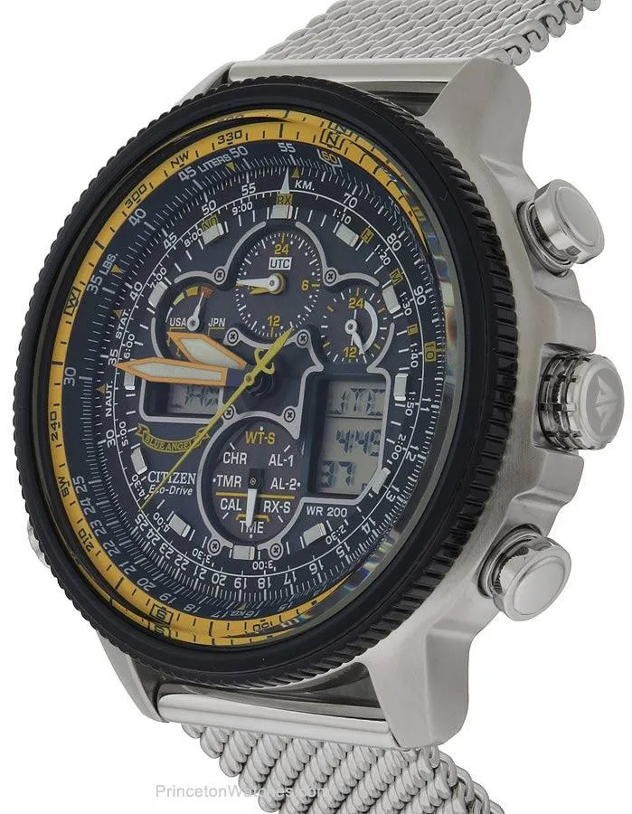 Citizen Mens Navihawk Eco-Drive Chronograph - Bracelet - Blue & Yellow Dial