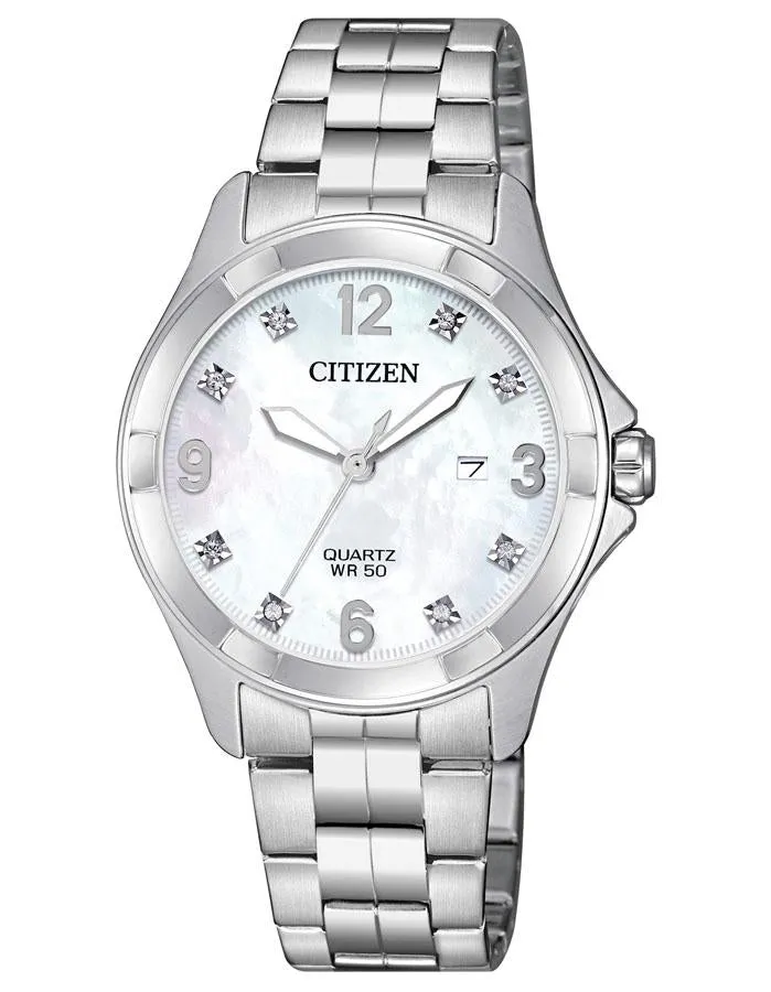 Citizen Quartz Ladies Watch - Stainless Steel - MOP - Crystals - Date - Bracelet