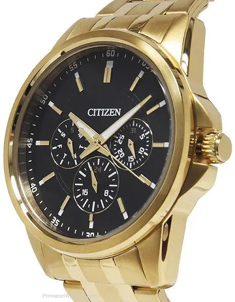 Citizen Quartz Multifunction Mens Watch - Black Dial - Gold-Tone - Day/Date