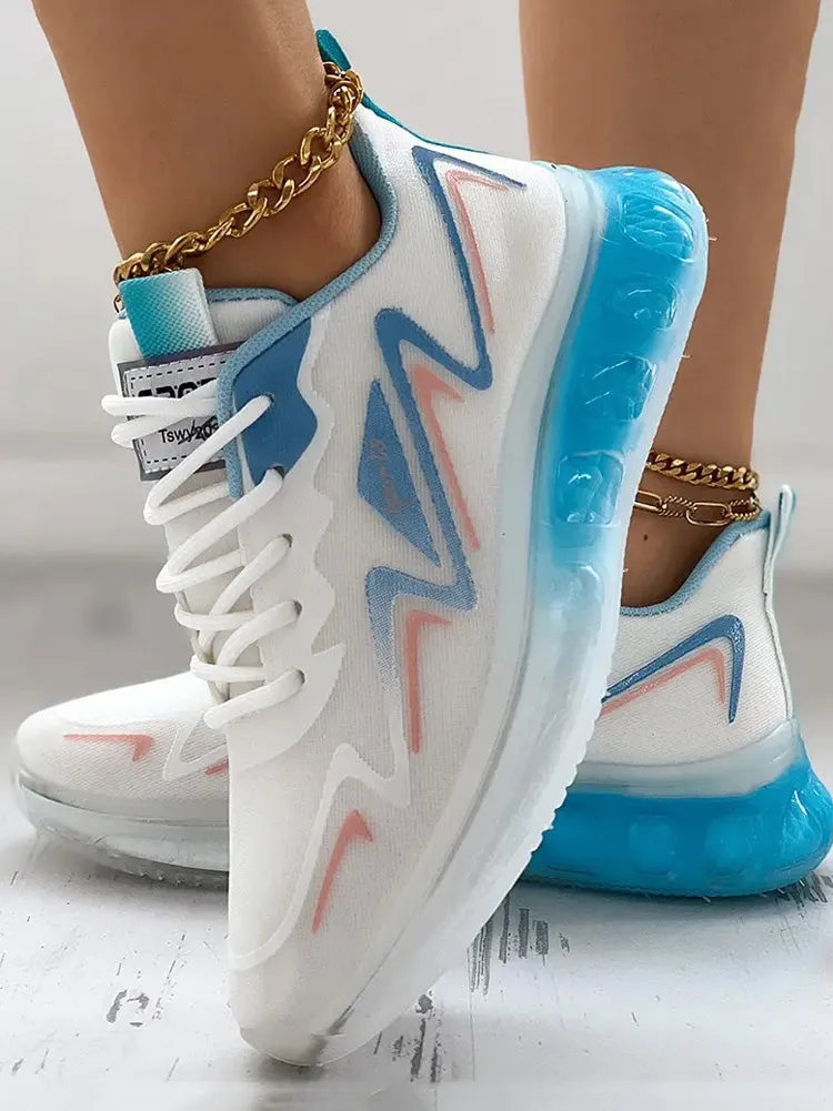 Color Block Lace Up Breathable Sneakers