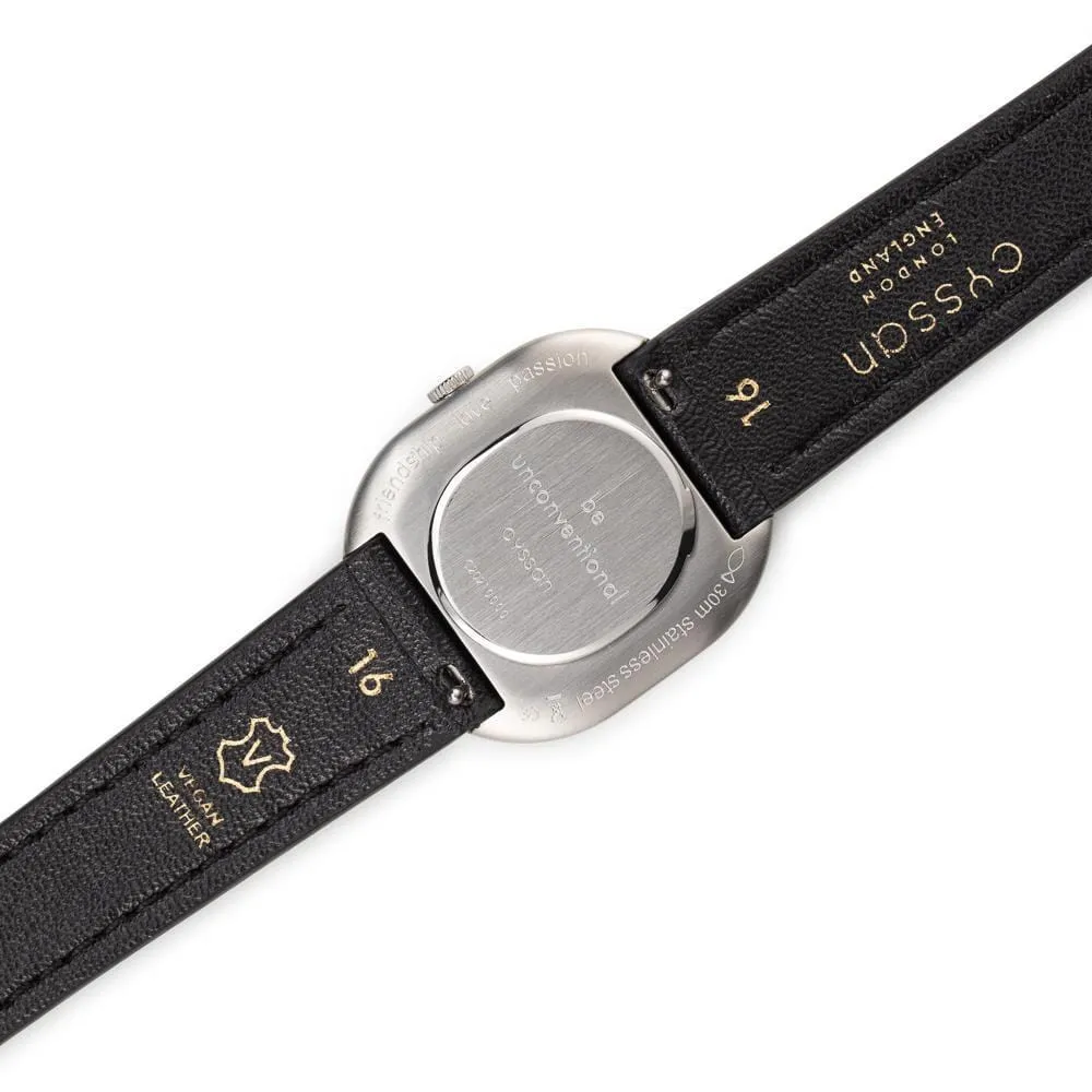 CYS3 Watch with White & Silver Dial | Black Vegan Leather Strap