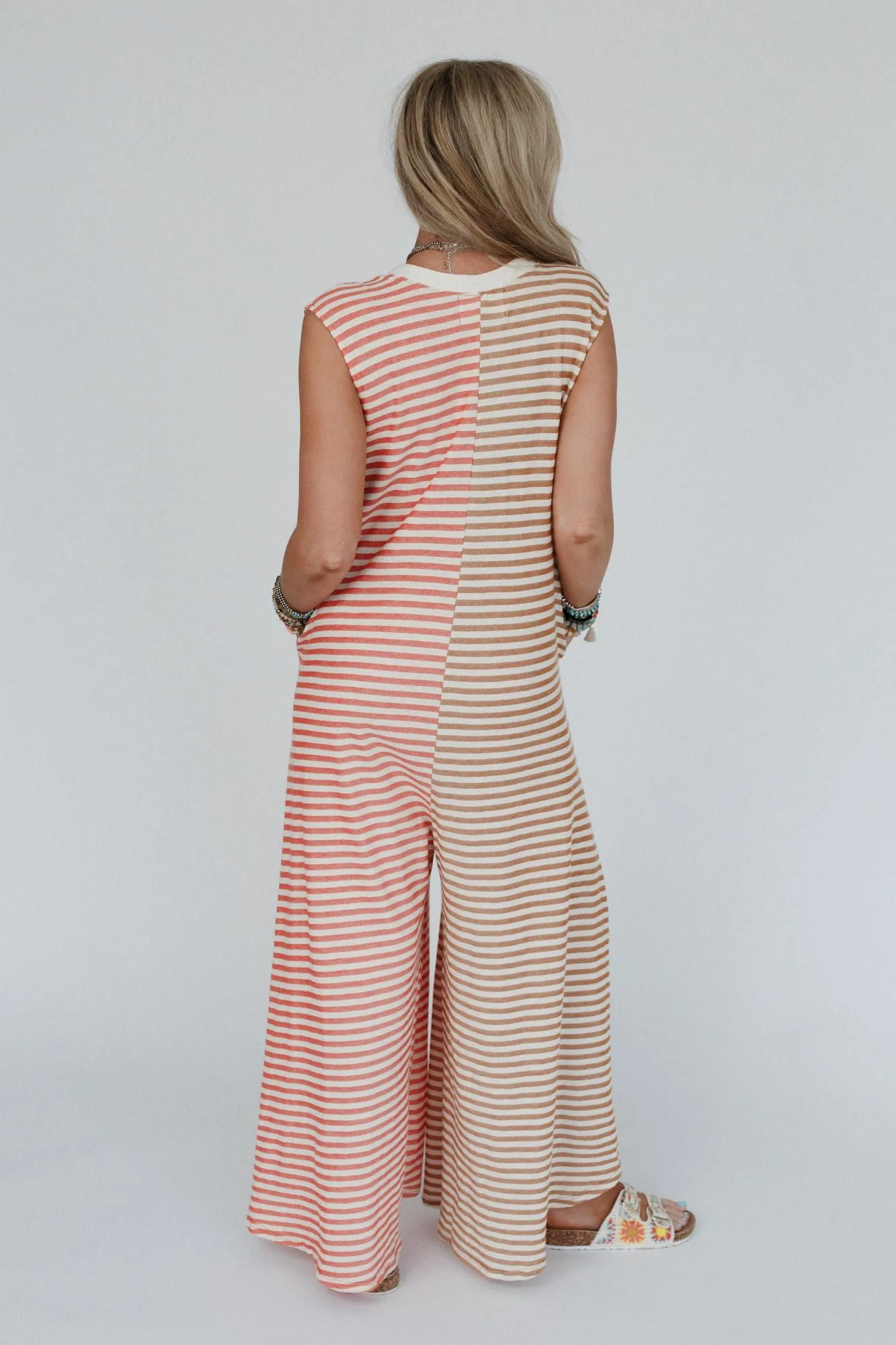 Daphne Striped Wide Leg Jumpsuit - Coral Multi