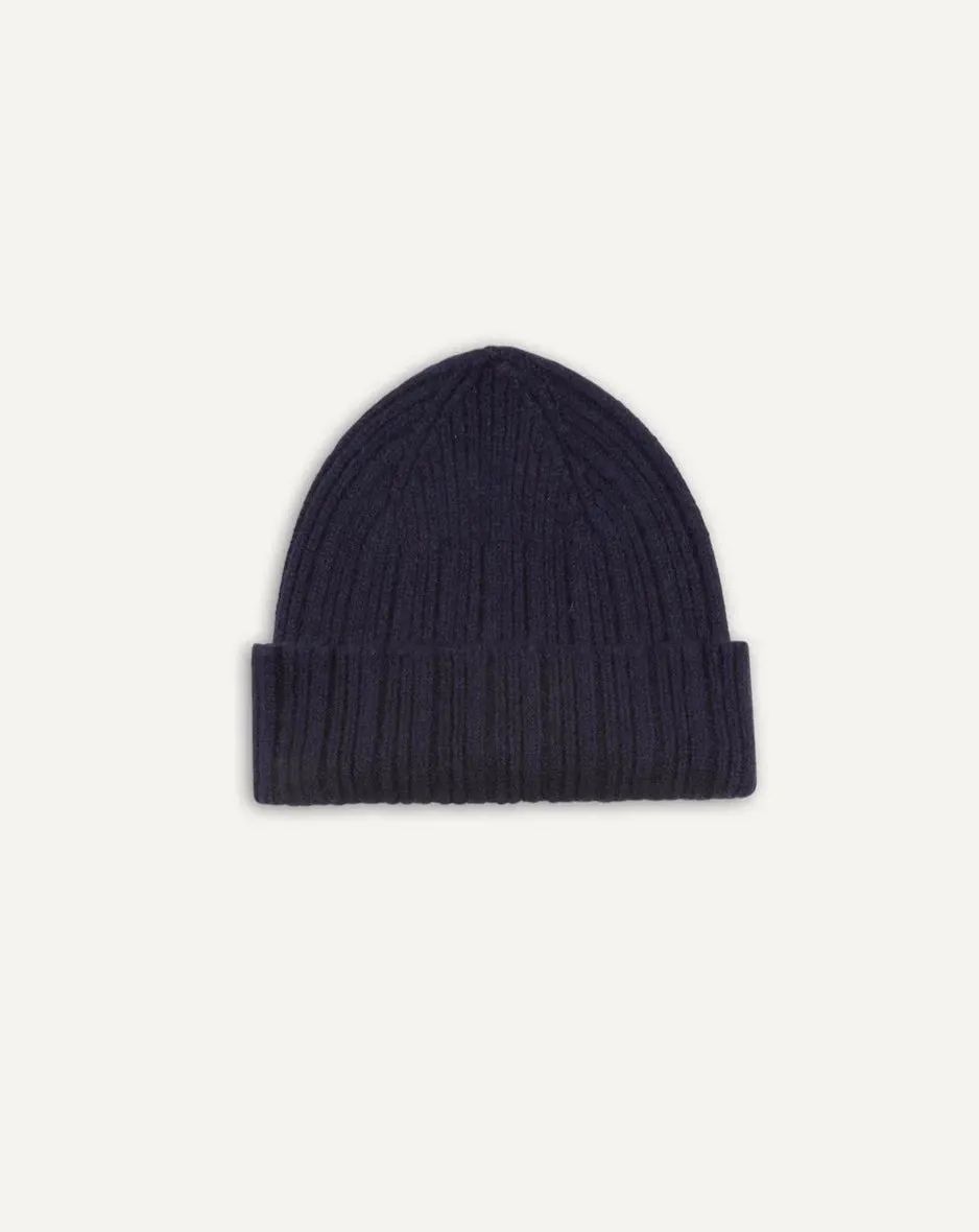 Drake's Lambswool & Angora Beanie / Navy