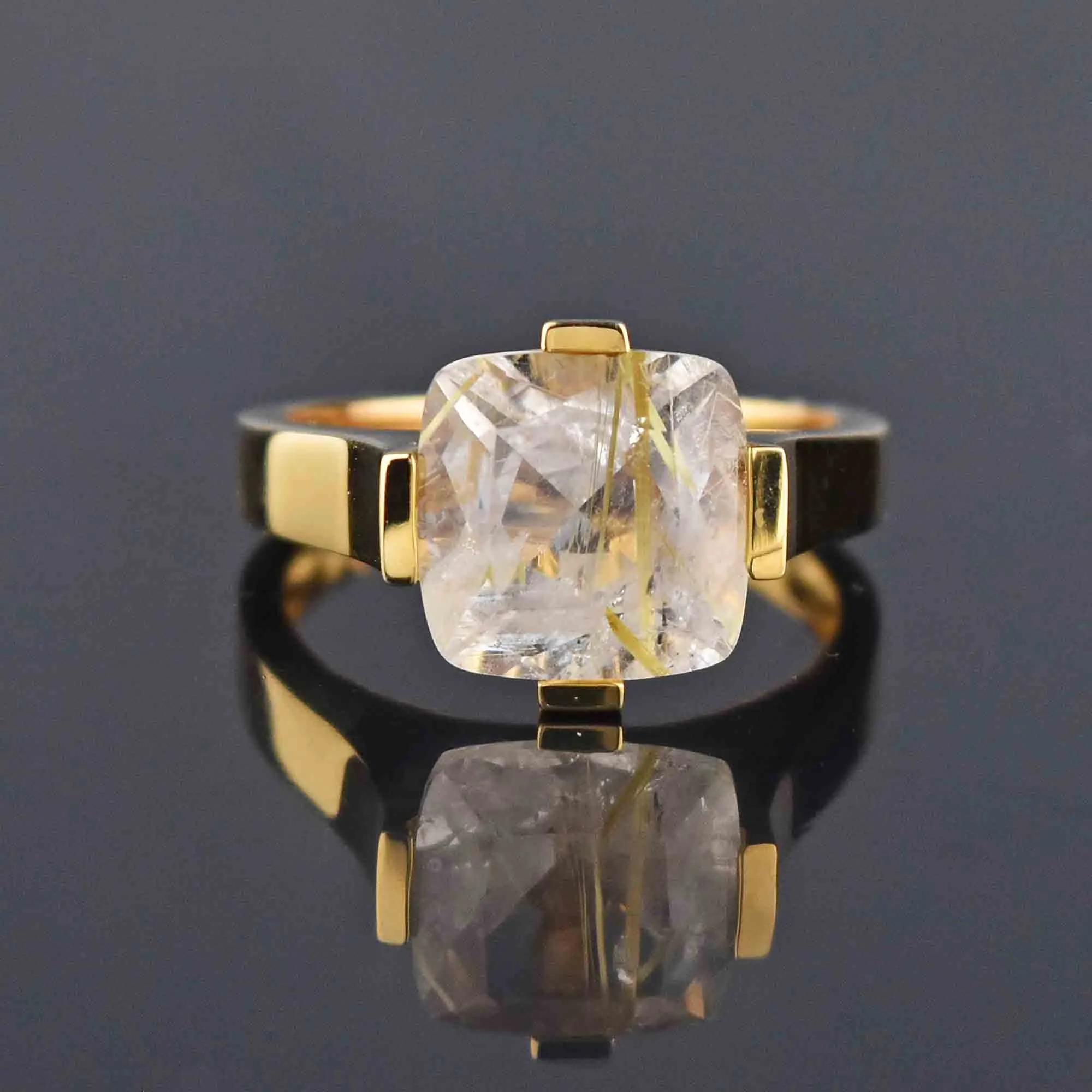 Estate 14K Gold Rutilated Quartz Ring, Sz 7.5