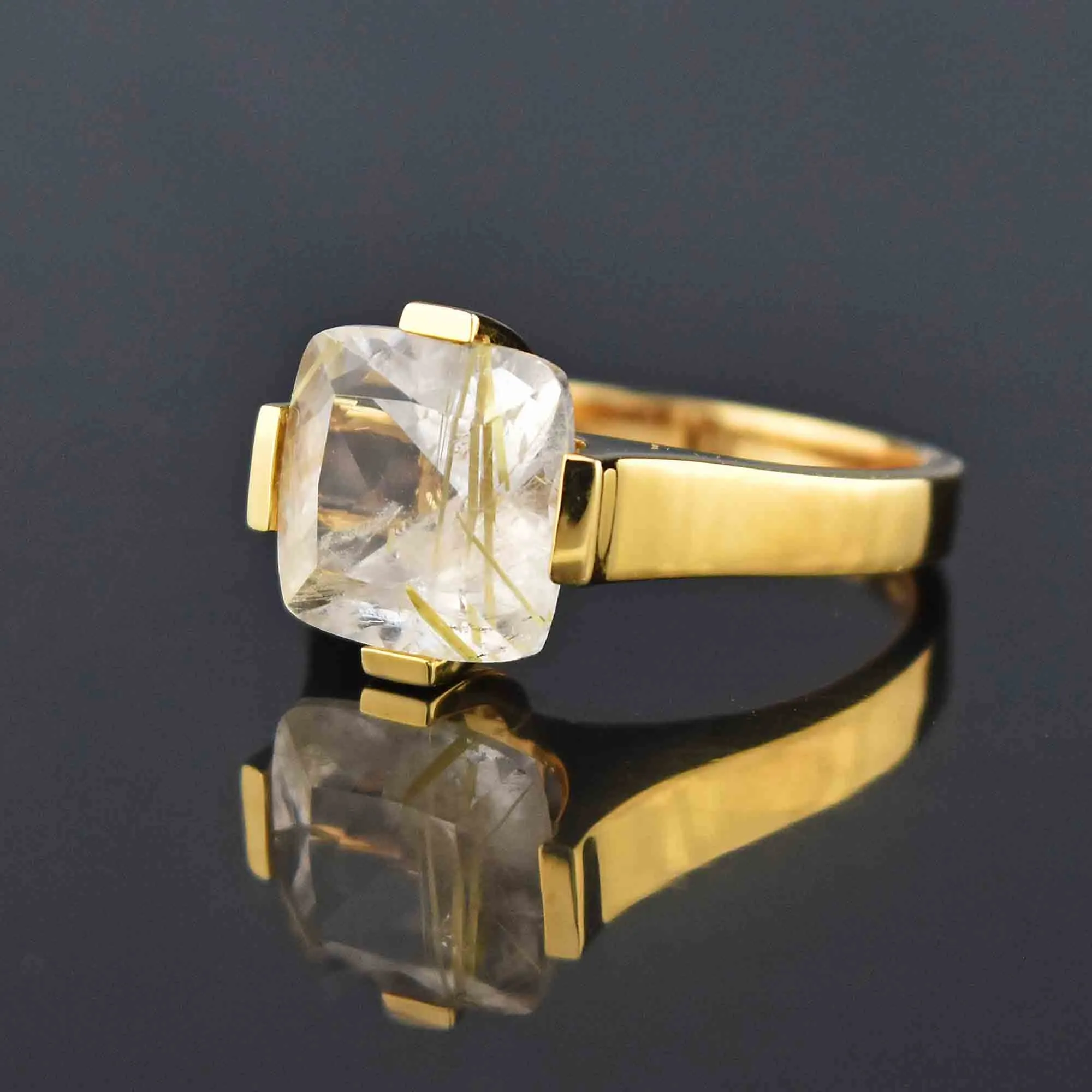 Estate 14K Gold Rutilated Quartz Ring, Sz 7.5