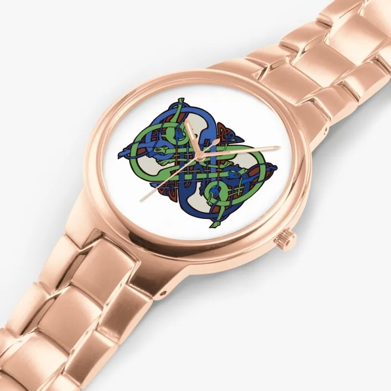 Exclusive Stainless Steel Quartz Watch - Celtic graphic style