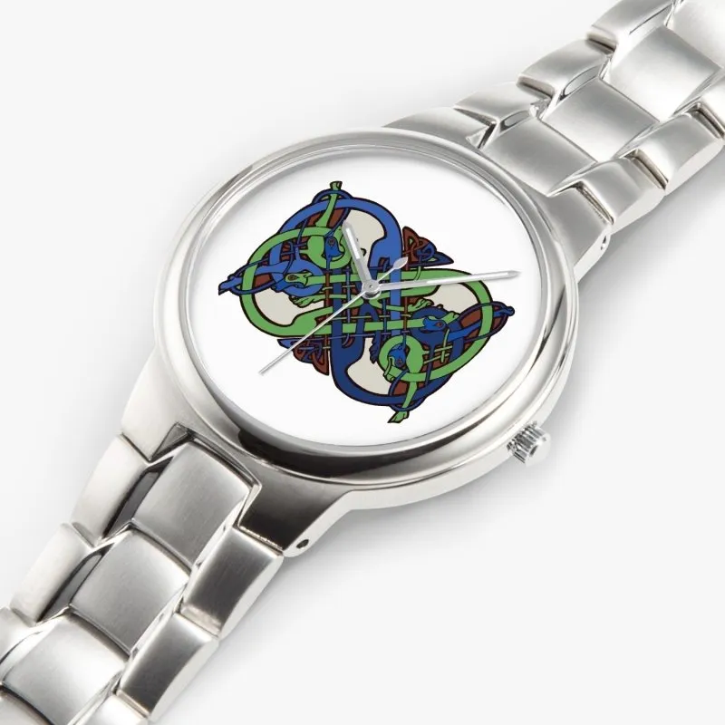 Exclusive Stainless Steel Quartz Watch - Celtic graphic style