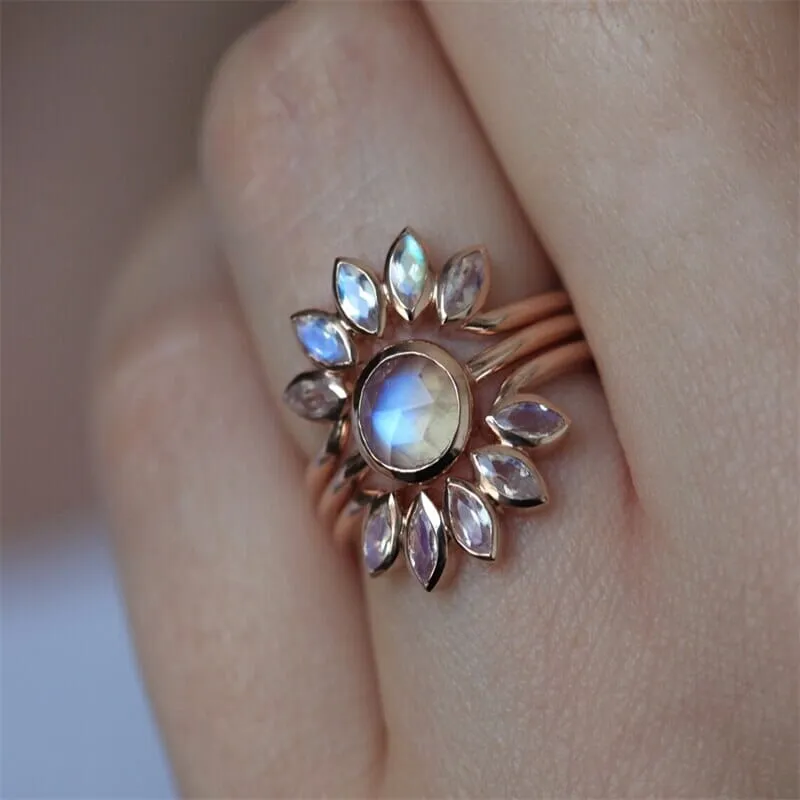 Exquisite Flower Moonstone Ring