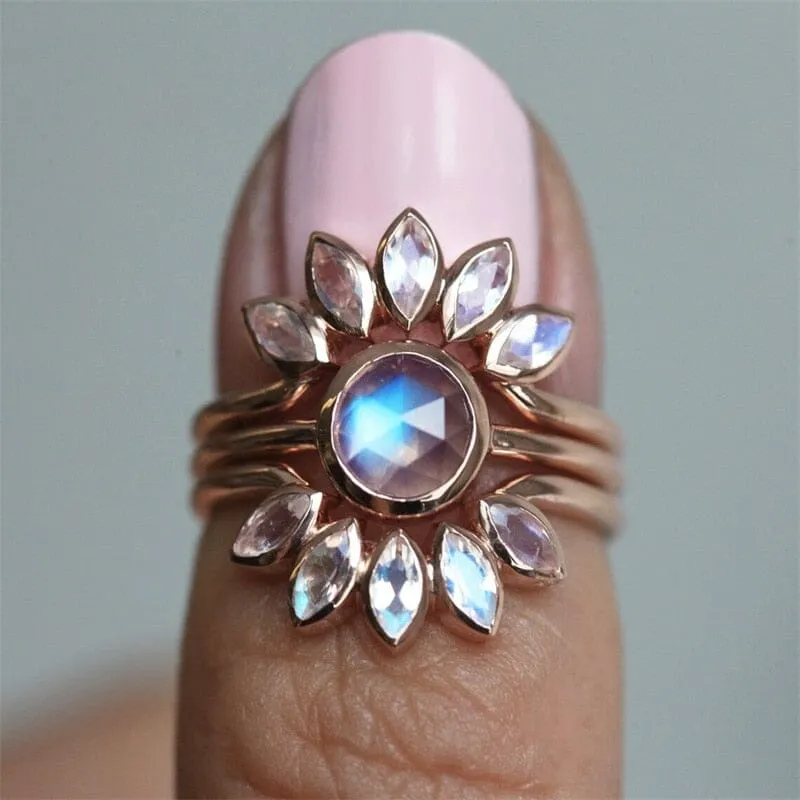 Exquisite Flower Moonstone Ring