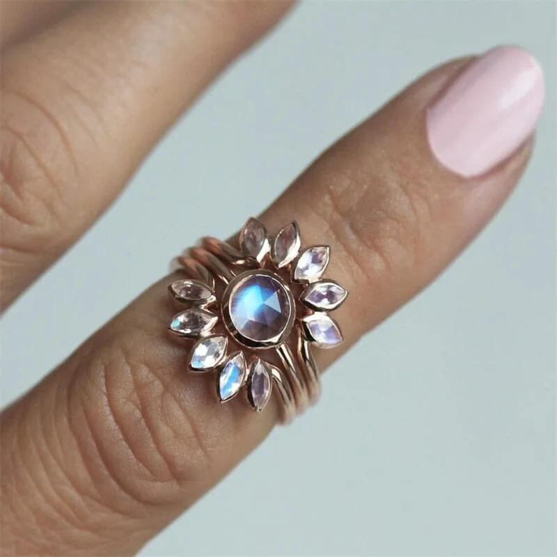 Exquisite Flower Moonstone Ring