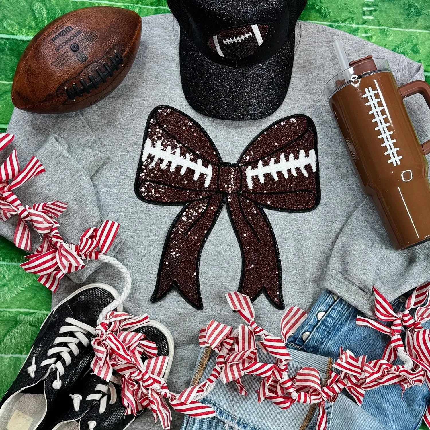 Football Sequin Bow Patch Everyday Tee