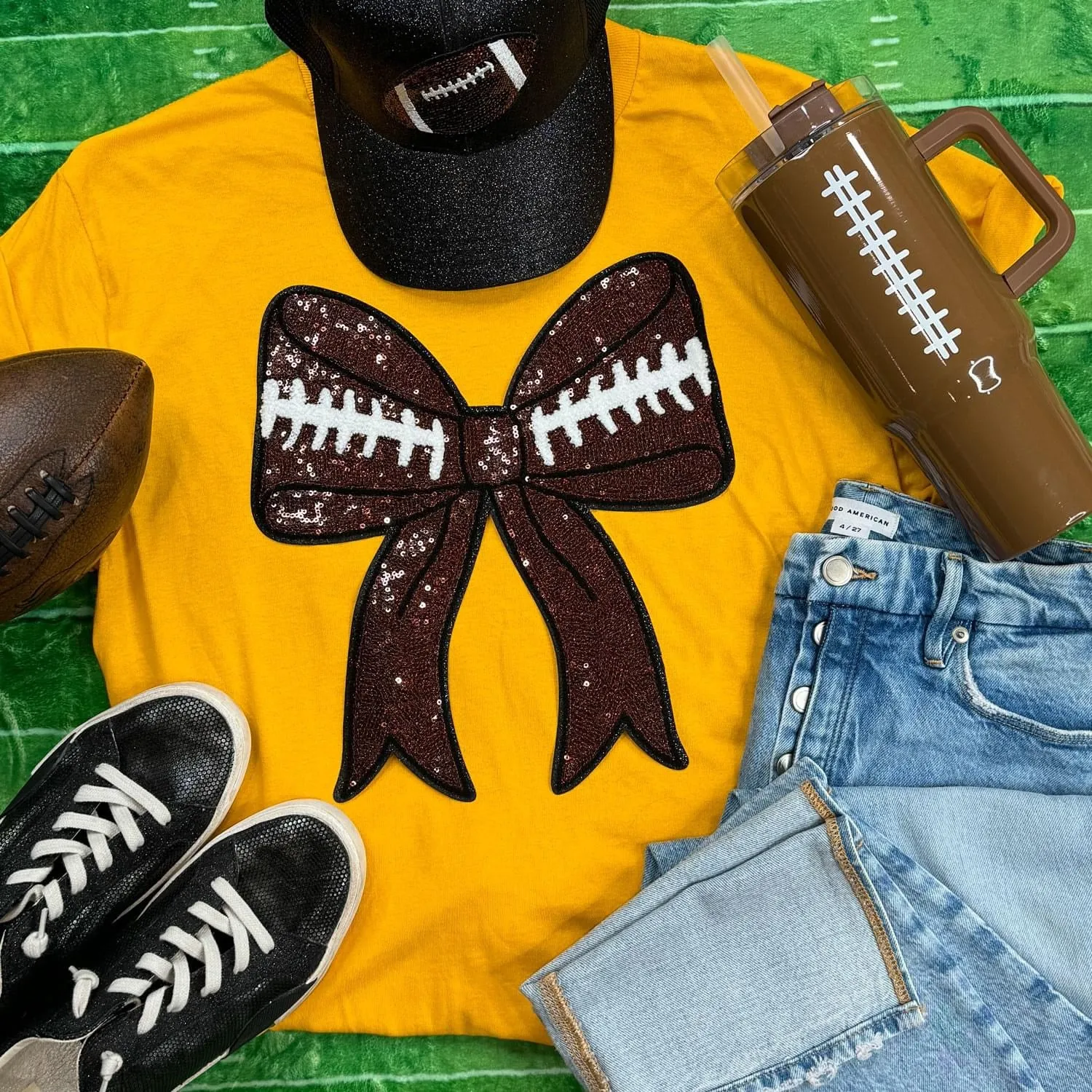 Football Sequin Bow Patch Everyday Tee