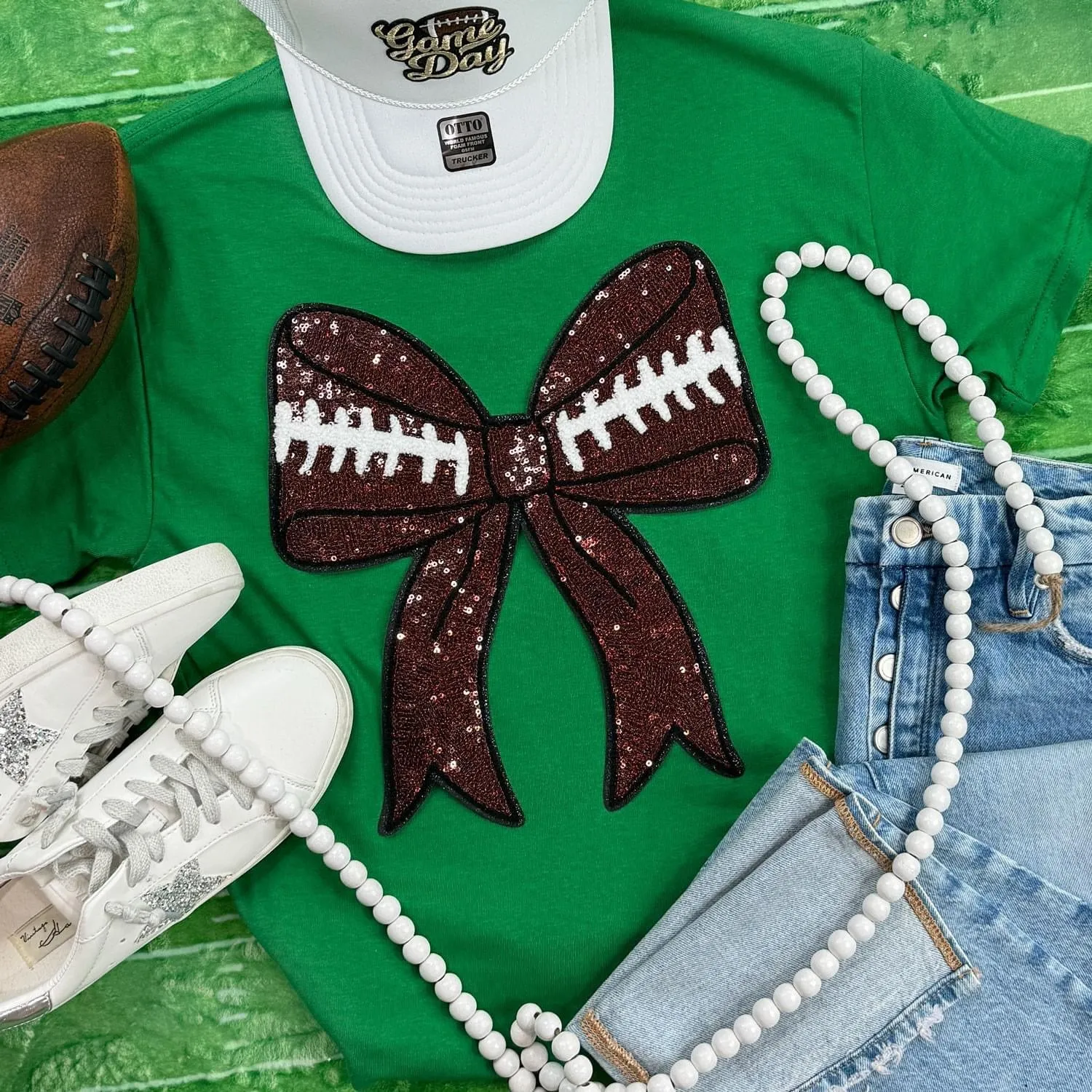 Football Sequin Bow Patch Everyday Tee