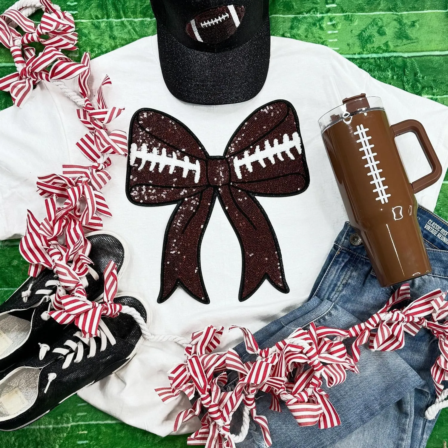 Football Sequin Bow Patch Everyday Tee