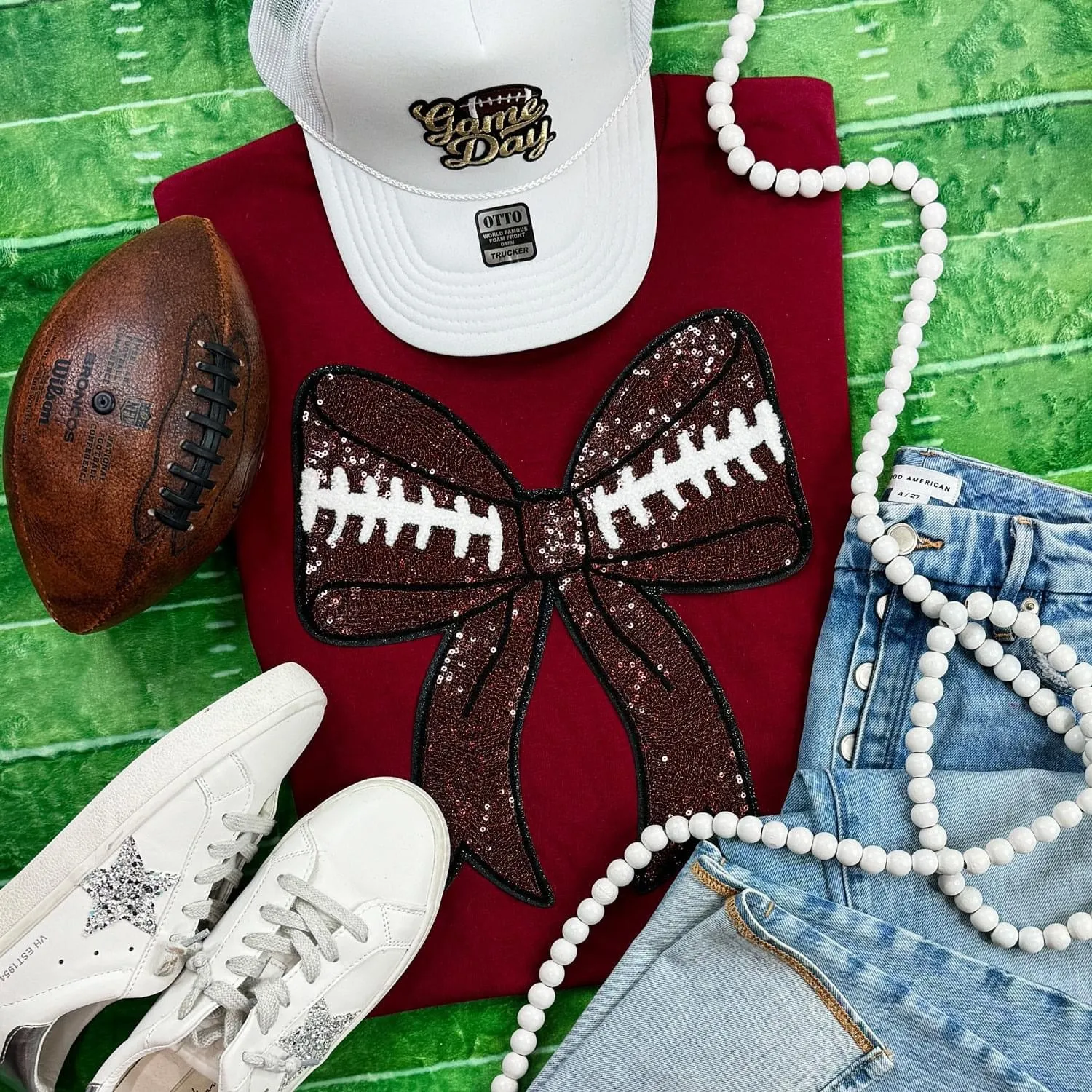 Football Sequin Bow Patch Everyday Tee