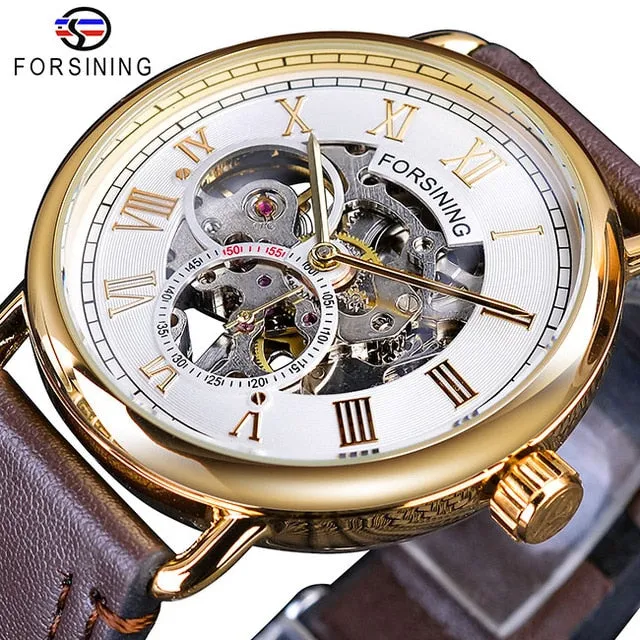 Forsining Classic Golden Openwork Genuine Leather