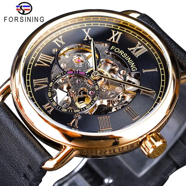 Forsining Classic Golden Openwork Genuine Leather