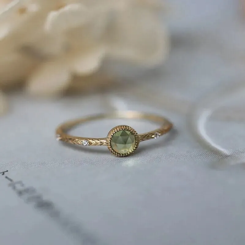 Fresh Green Peridot Crystal Adjustable Ring