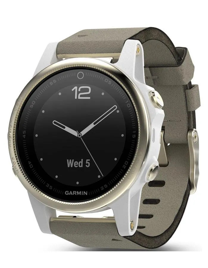 Garmin Fenix 5S Sapphire Smartwatch - Champagne- Suede Band - Wi-Fi-Enabled