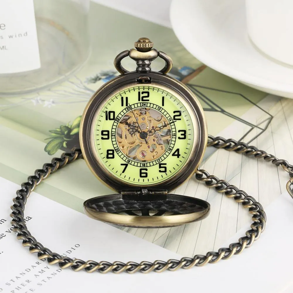 Glow In The Dark Hollow Mechanical Pocket Watch