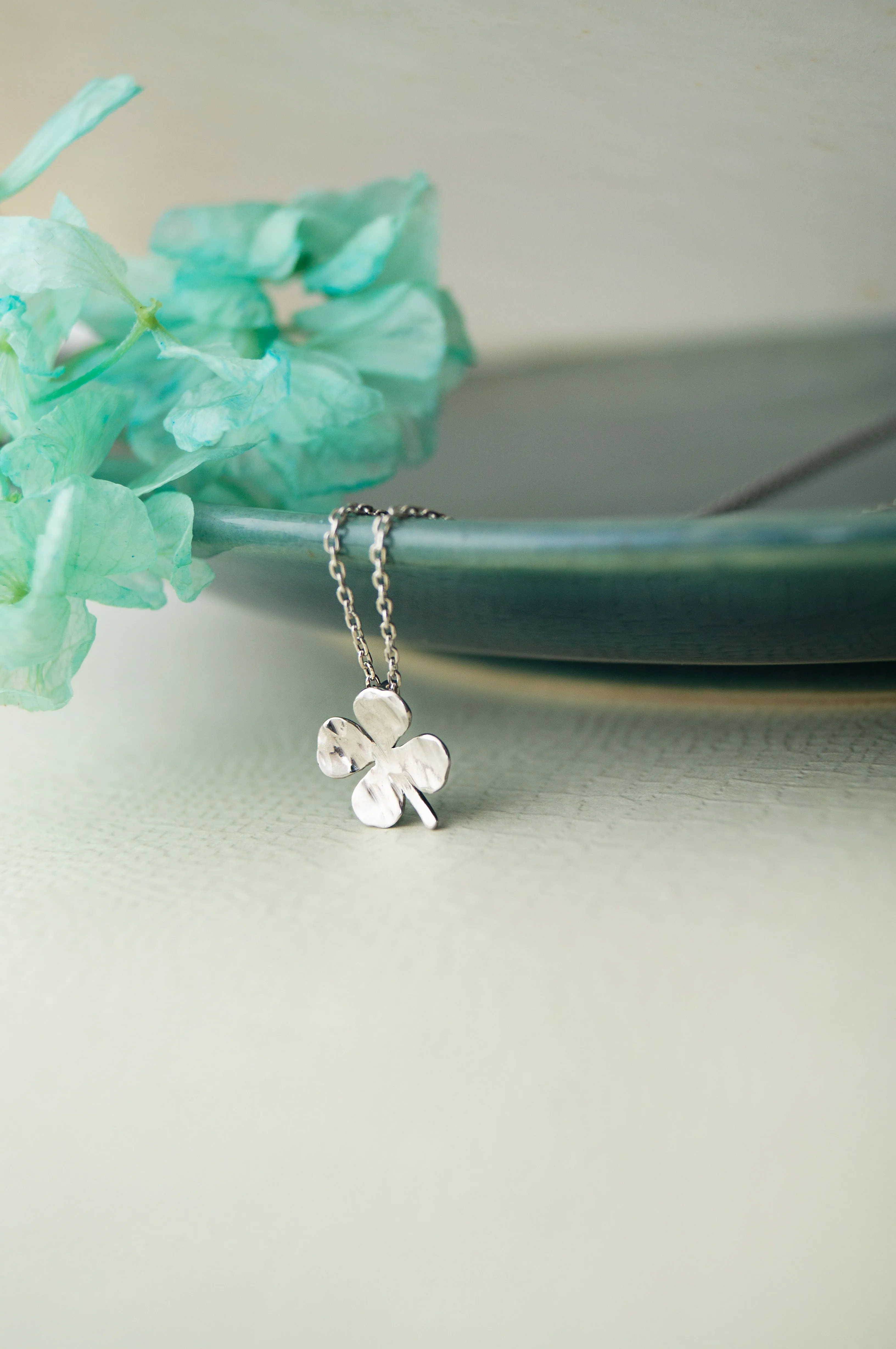 Good Luck Clover Sterling Silver Charm Pendant With Chain