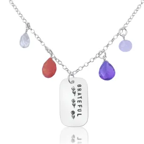 GRATEFUL Motivational Dog Tag Necklace with Healing Crystals